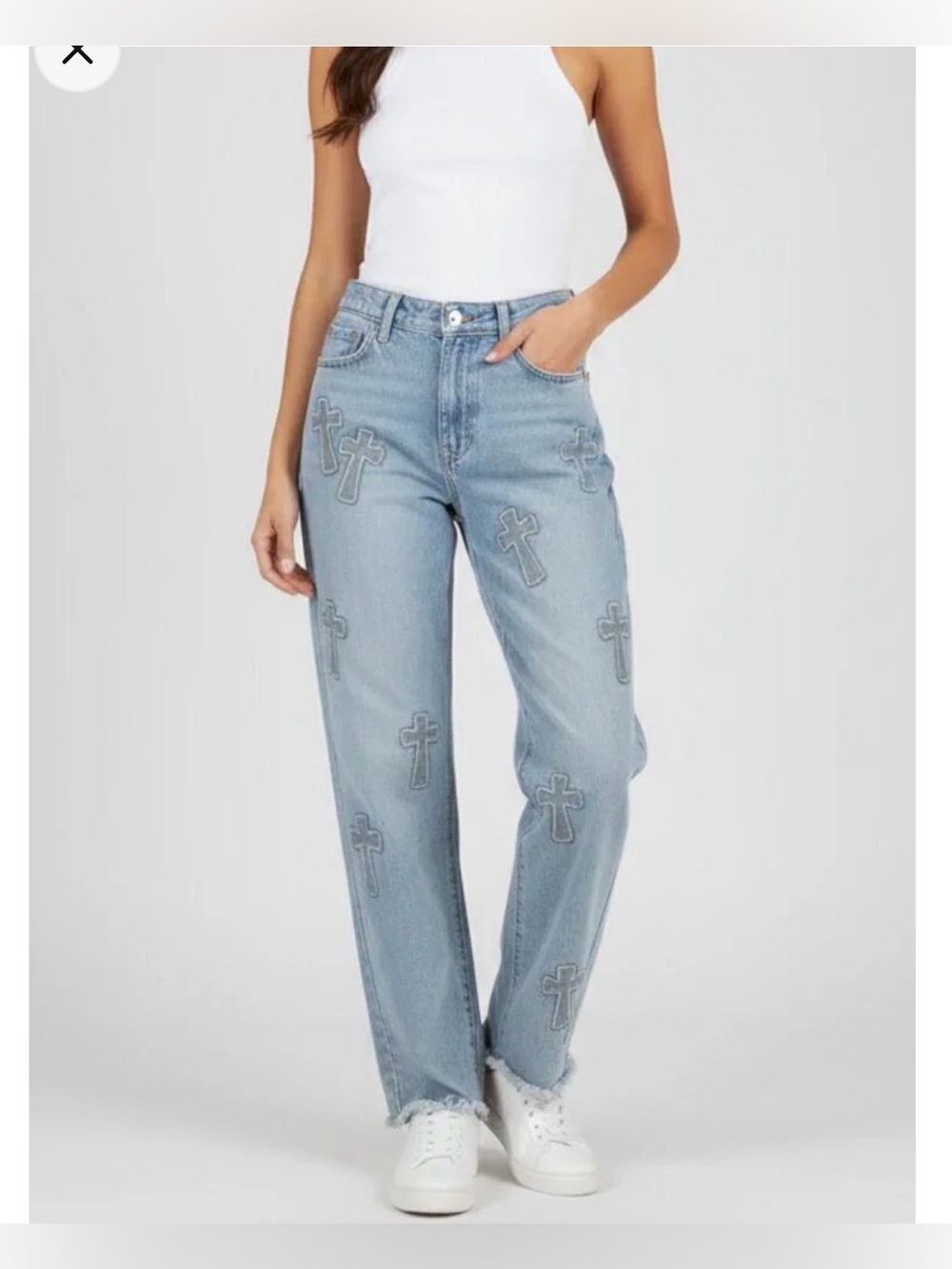 AUSTIN LANDING Studded Embroidered Cross Straight Leg Jeans Blue Size 0
